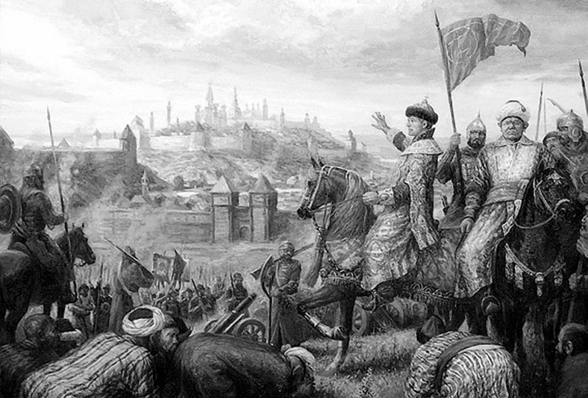 Глава I. Часть 1. Иван Грозный и шах Али перед взятием Казани в 1552 г., картина Ф. Халикова