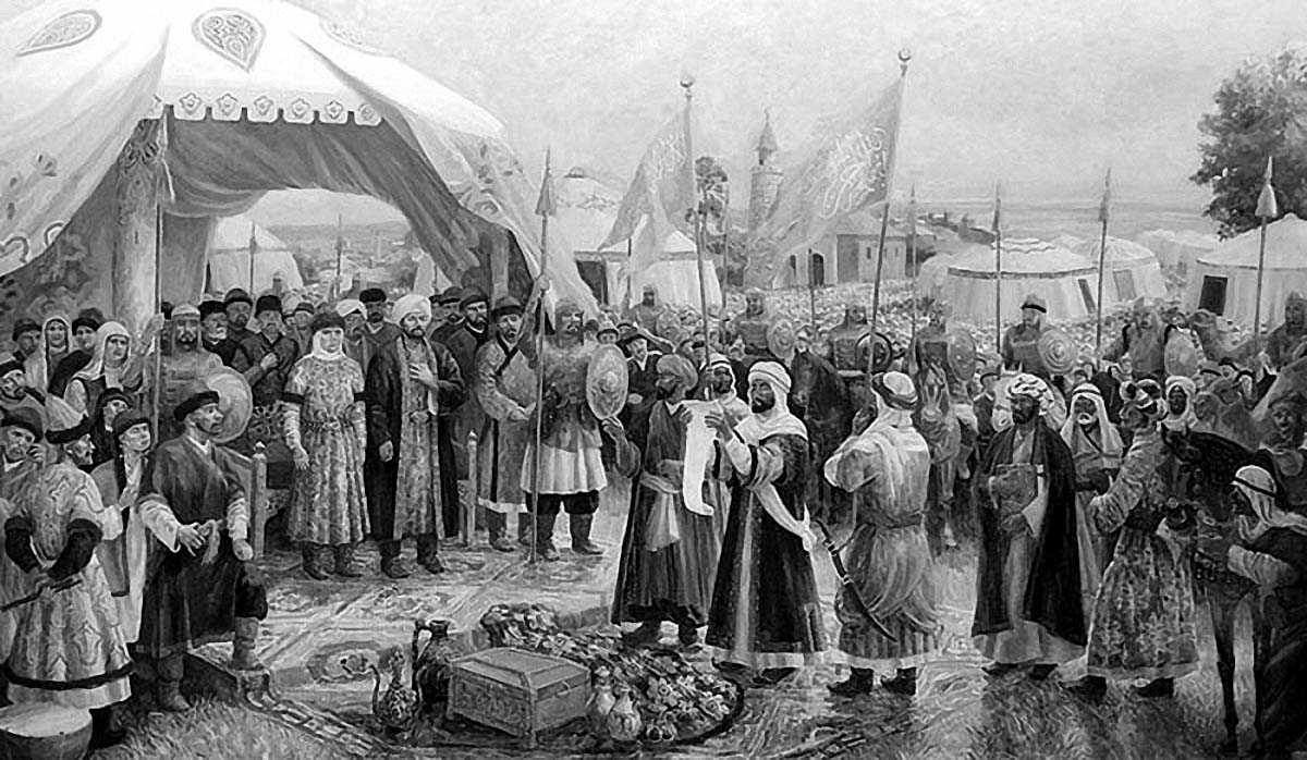Глава I. Часть 1. Прибытие ибн-Фадлана на реку Итиль, картина Ф. Хакимова